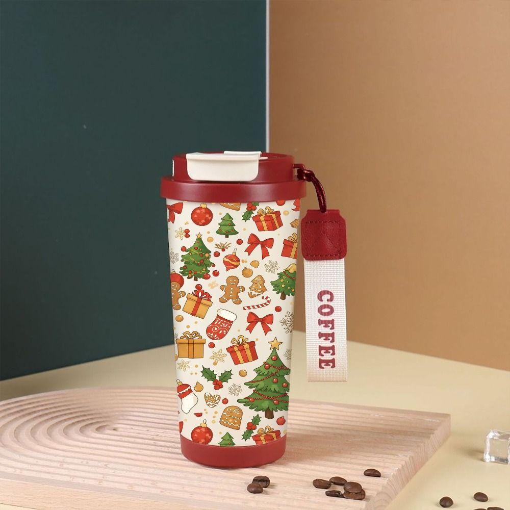 Christmas Tree Print Insulated Cup Xmas Thermal Water Bottle  for Office Workers