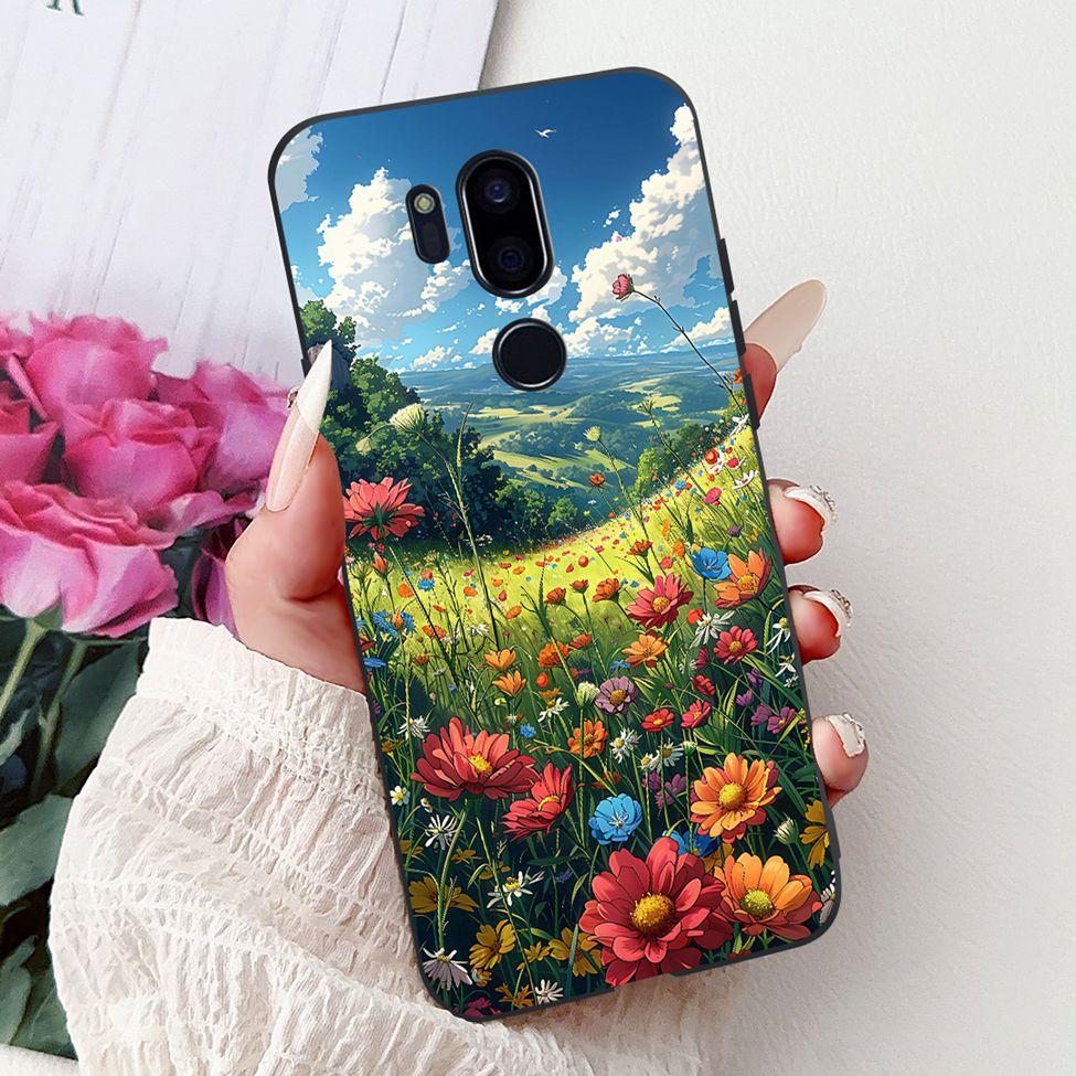 Чехол для LG G7 ThinQ Черный Силикон Милый Кот Модные Цветы Крутая Расписная Задняя Крышка Для Телефона LG G7ThinQ LMG710EM