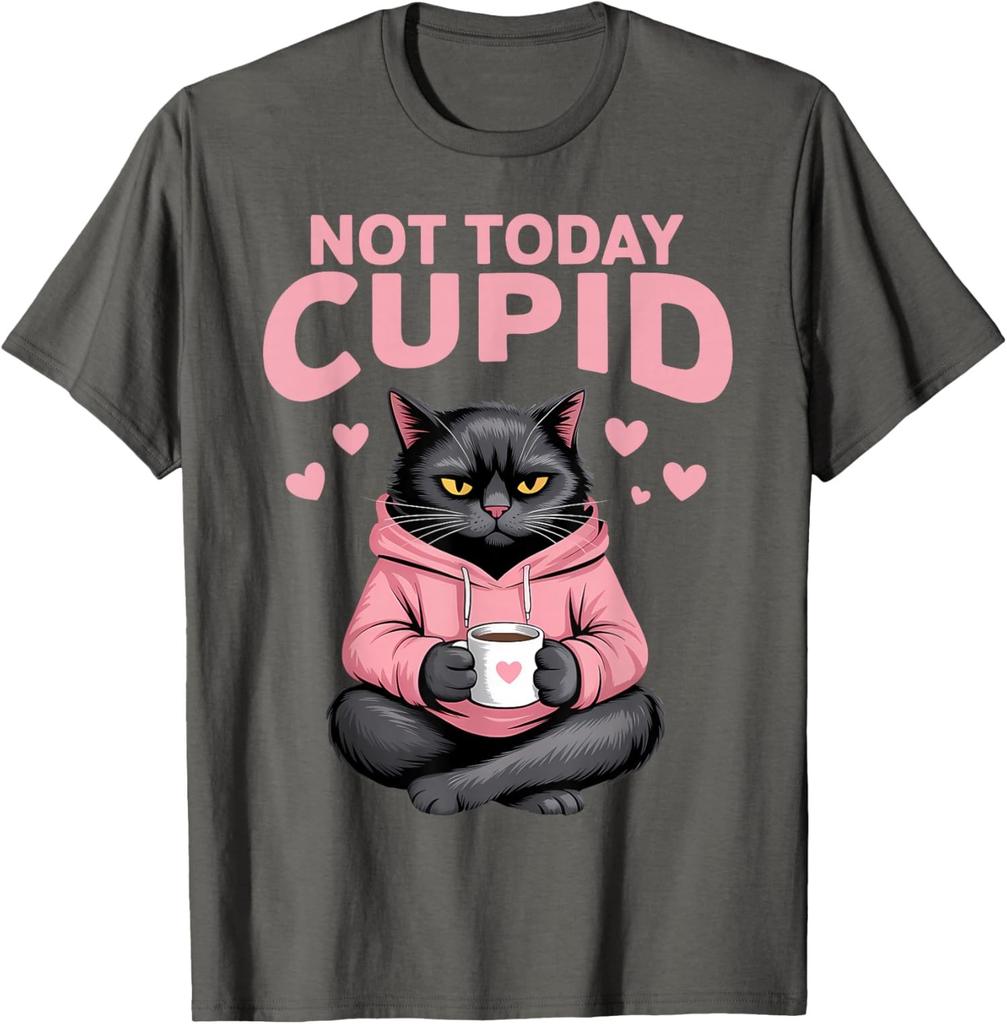 Not Today Cupid Black Cat Funny Anti Valentine Humor Unisex T-Shirt