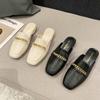 Модные летние закрытые тапочки женские толстые низкие каблуки мюли сплошные кожаные шлепанцы женские повседневные шлепанцы уличные туфли женские сандалии