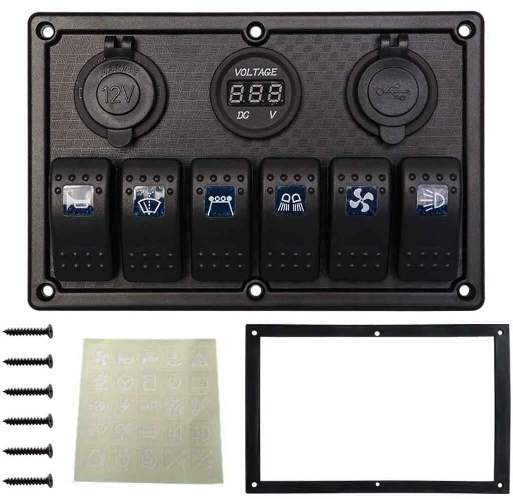 Zmayastar 6-позиционная водонепроницаемая панель переключателей для лодки с USB-зарядкой и светодиодным вольтметром, DC12-24V, Морские принадлежности, SP-CYKG-023