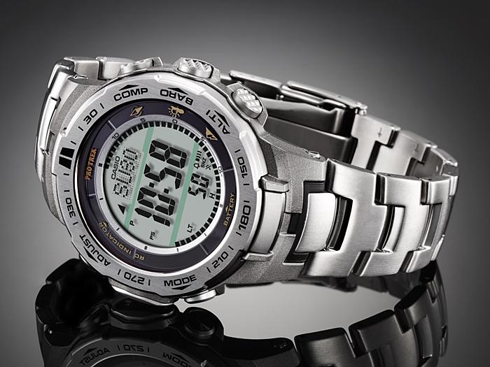 Casio Мужские цифровые кварцевые часы с будильником, водонепроницаемые до 100 м, из нержавеющей стали PRW-3100T-7