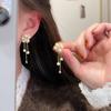 Серьги с кисточками из циркония на серебряной игле с жемчугом: Элегантные, универсальные гвоздики для осенне-зимней моды.