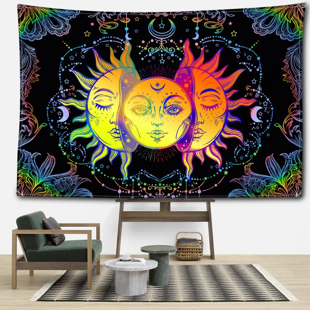 Черный Цвет Солнце Лицо Гобелен Настенный Абстрактное Искусство Хиппи Тапиз Колдовство Таинственный Фон Для Гостиной Домашний Декор