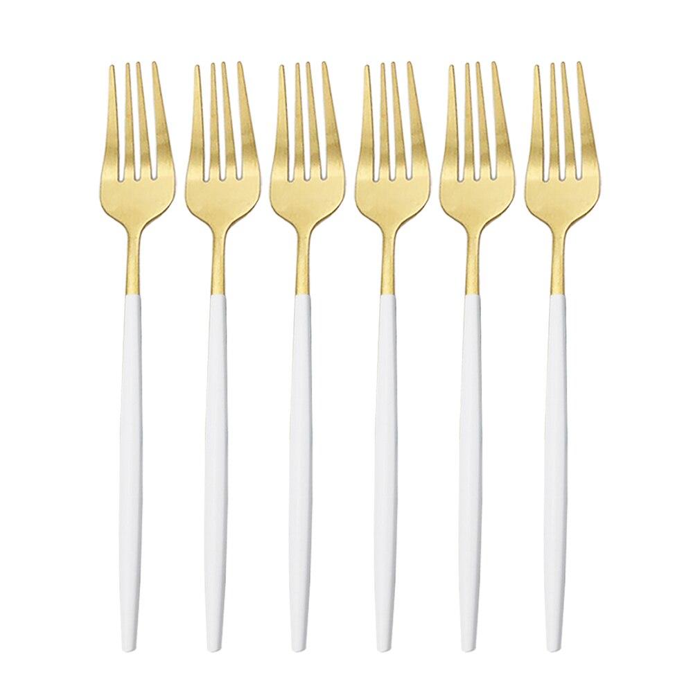 6 шт./компл. золотой набор столовых приборов, набор обеденных вилок из нержавеющей стали, вилка для десерта, торта, вилка для фруктового салата, набор посуды, набор кухонных столовых приборов