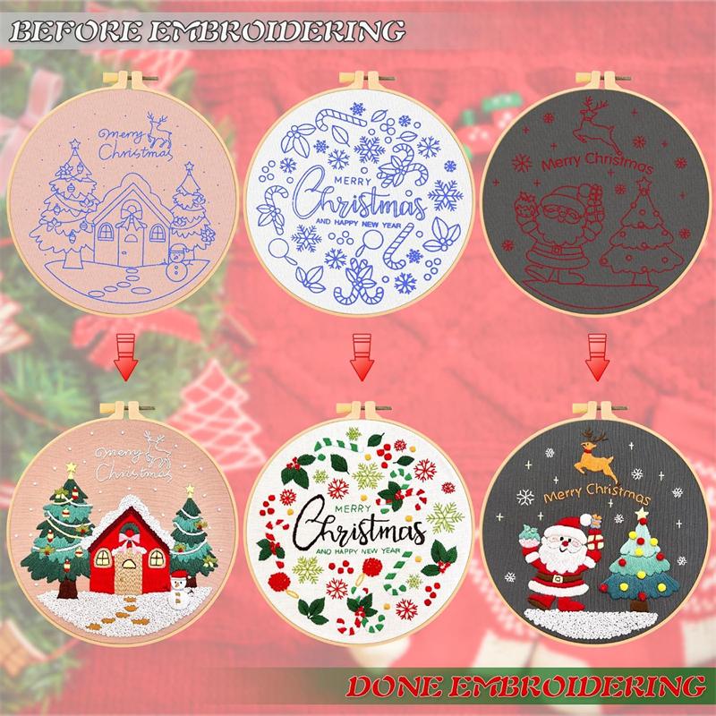 1 Piece Christmas Embroidery Starter Kit Stamped Cross Stitch Kit for Beginner