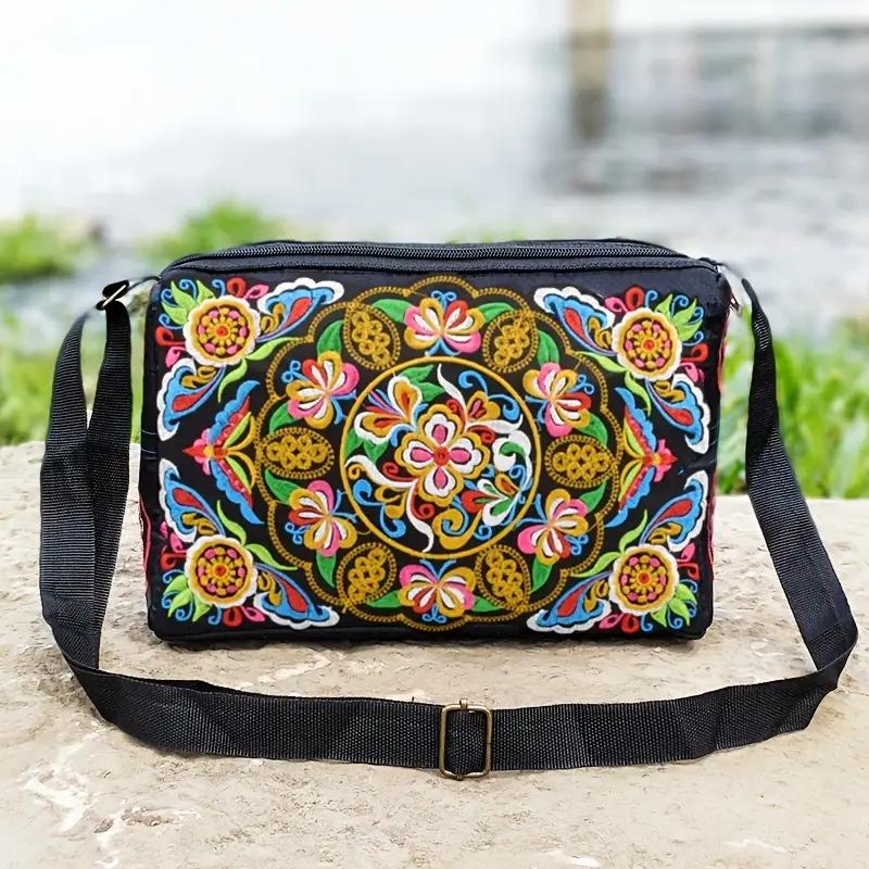 Embroidered Crossbody Bag, Women's Canvas Shoulder Bag, Stylish Travel Crossbody Bag, Women's Purses