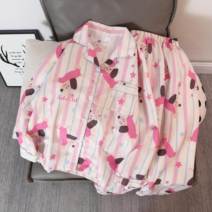 Милый кавайный комплект из двух частей с принтом «звезда, собака, письмо», Y2K, милая повседневная домашняя одежда, женская пижама, новая осенняя пижама с V-образным вырезом для женщин