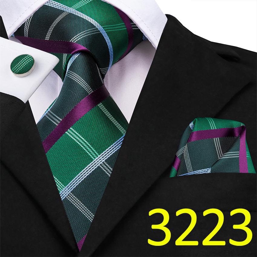 Hi-Tie Plaids&Checks Necktie Handkerchief Cufflinks Set Tartan Necktie for Business Party