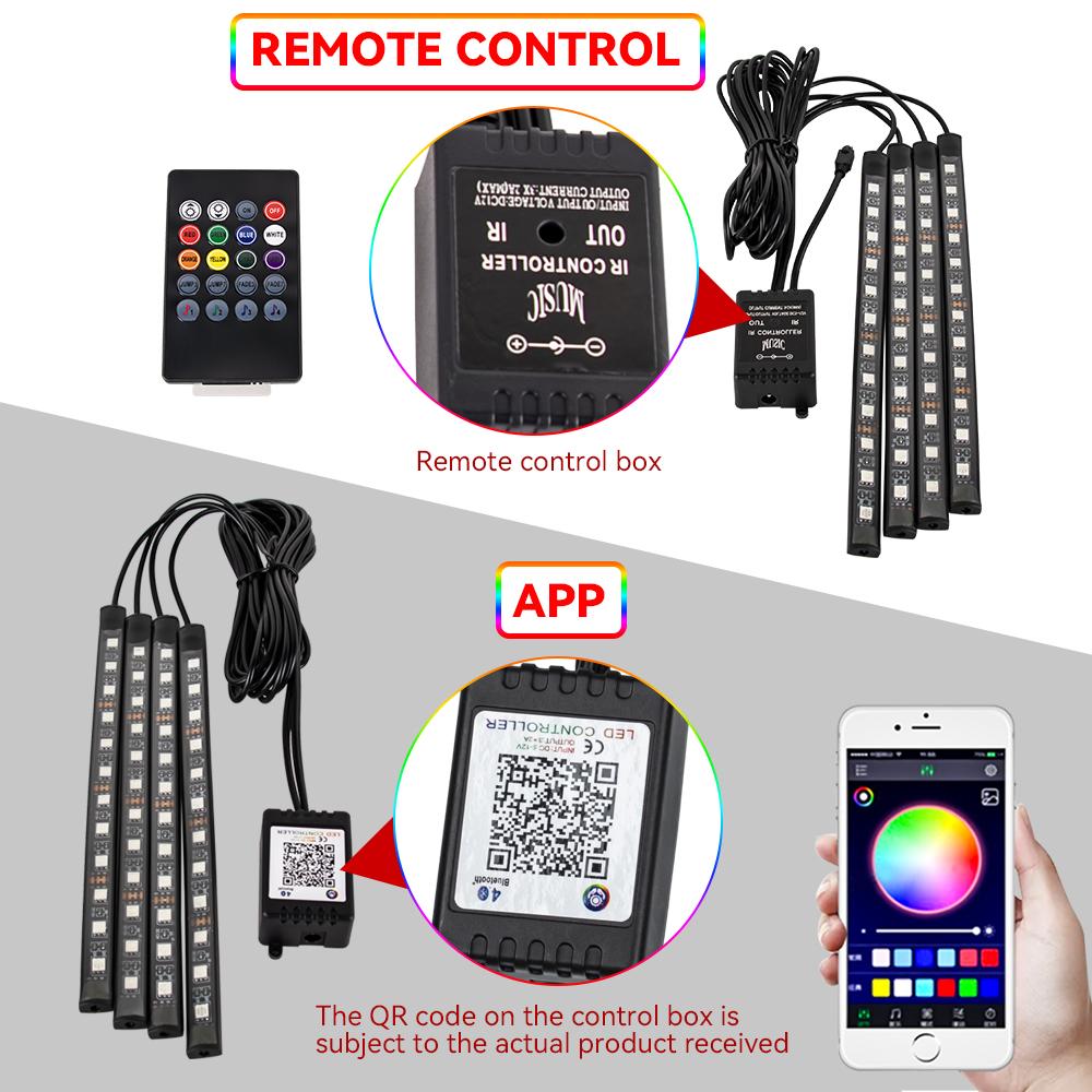 RGB LED Atmosphere Ambient Light Kit Remote APP Control Flexible Waterproof Neon Strip For Car Motorcycle Decorative Lamp 12V