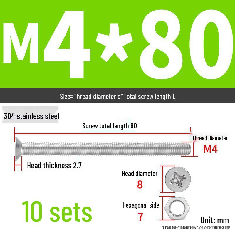 Набор Extra Long Phillips Flat Head Винтов и Гаек из Нержавеющей Стали 304 (2М, 3М, 4М)