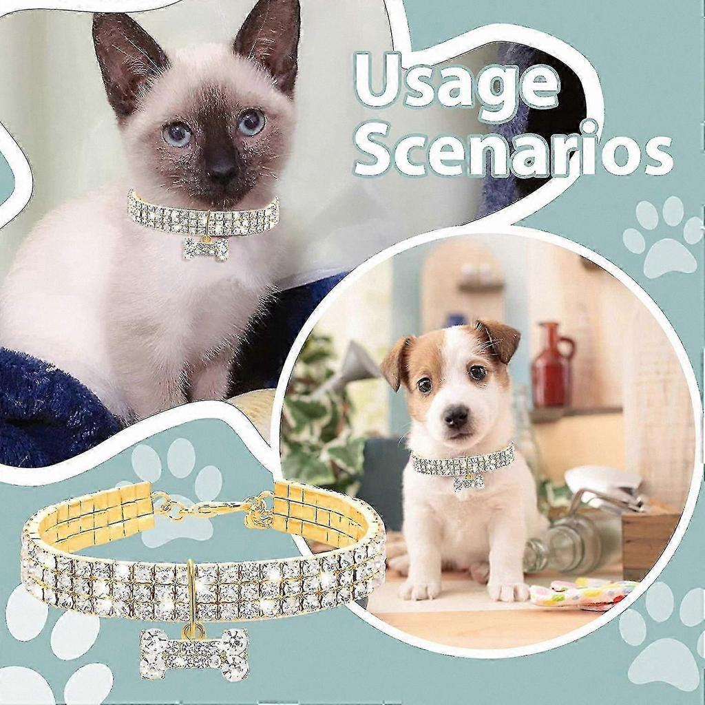 Rhinestone Cat Collar with Pendant, Adjustable Bling Crystal Diamond Pet Collar for Cats and Small Dogs (Gold)