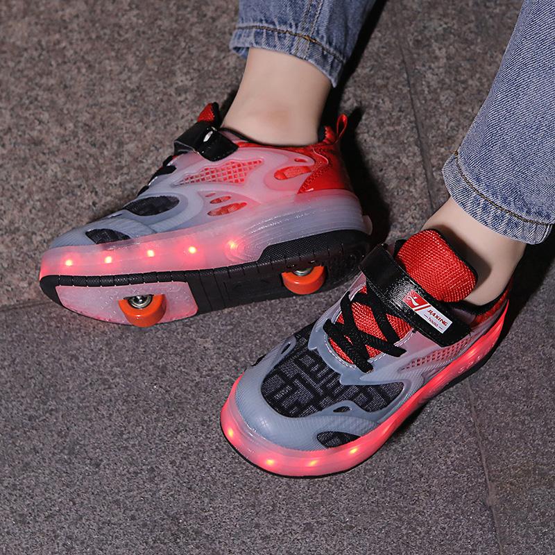 Детские/мальчики двухколесные съемные плоские перезаряжаемые светодиодные светящиеся кроссовки женские светящиеся кроссовки