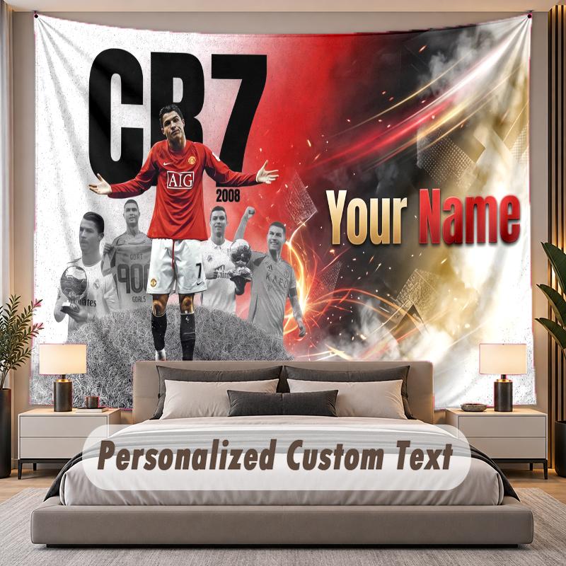 Custom Name Text Tapestry Cristiano Ronaldo Personalized Polyester Wall Tapestry For Bedroom And Room