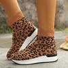 Женские повседневные ботинки Мартина на платформе и танкетке с круглым носком большого размера, вязаные короткие ботинки-трубы с леопардовым принтом