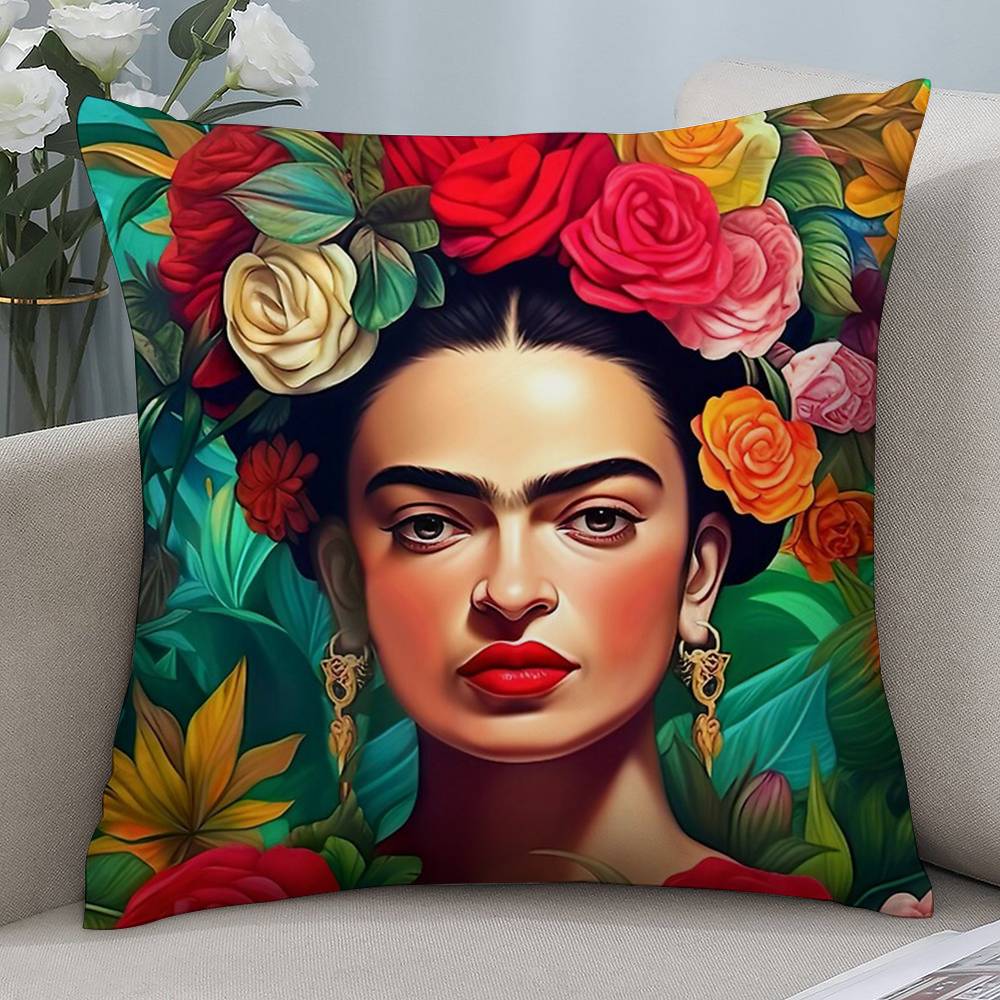Ф-Фрида К-Кало Арт Наволочка Короткий плюш Двусторонняя печать Квадратные наволочки для диванных подушек Домашний декор для подушек