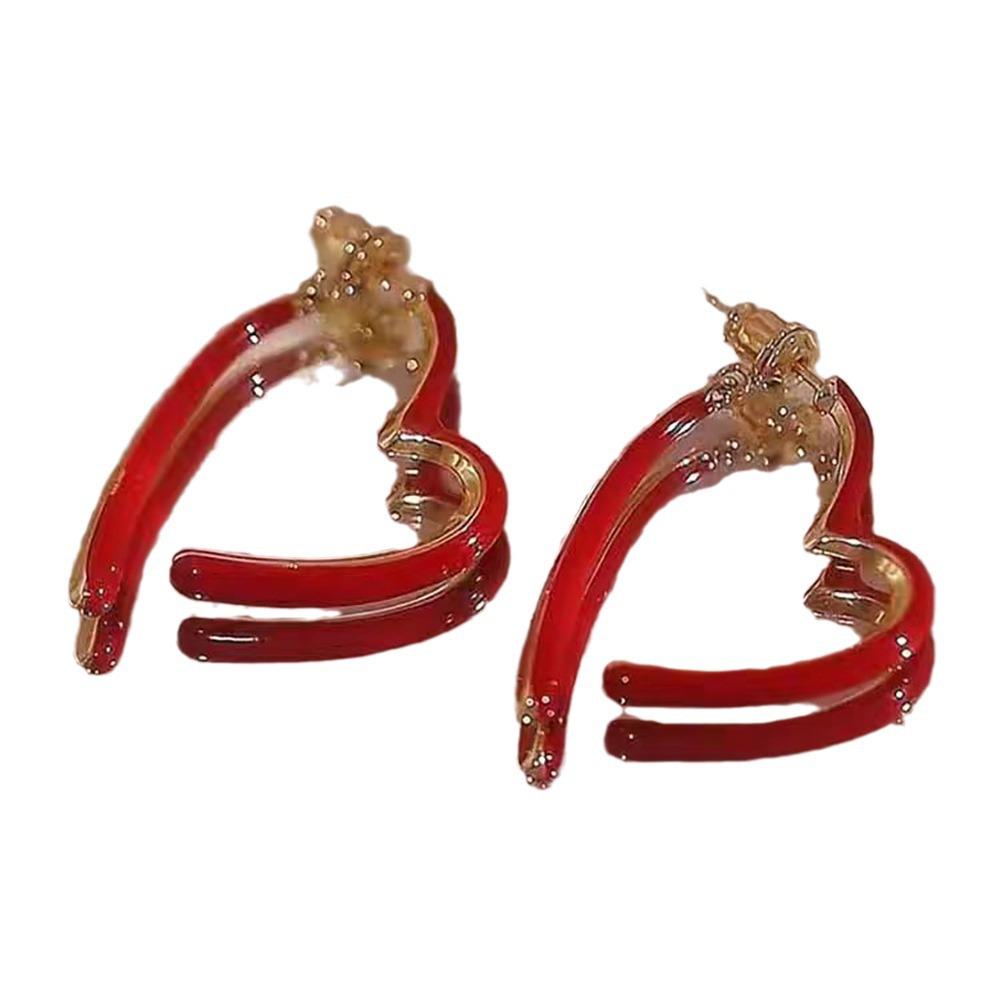 Нишевый дизайн Изысканные серьги-пусеты в виде красных сердец - Универсальные серьги-гвоздики на Новый год и Рождество для женщин