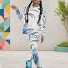 Girls Floral Printed Two Piece Set Round Neck Long Sleeve Top And Fitted Pants