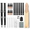 24-Piece Sketching Toolkit: Carbon Sticks, Highlight Paper, Erasers, Frosted Board, and Eternal Pencil