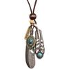 Leather Necklace for Women Boho Choker Necklace Long Cord Leather Pendant Bohemian Neckalce Vintage Alloy Pendant Leather Rope Necklace Wooden