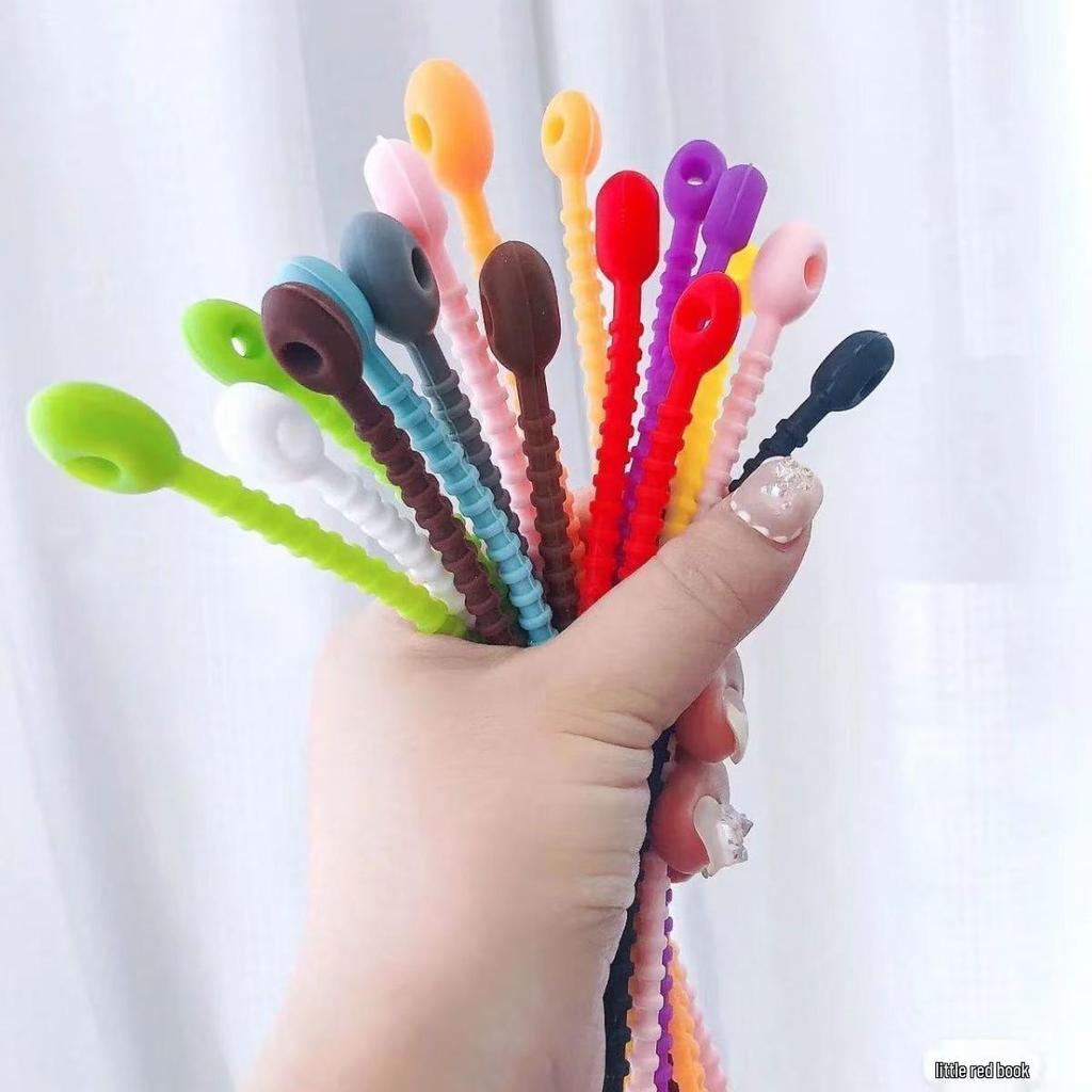Multicolor TPR Silicone Zip Ties: Elastic Self-Locking, Reusable Cable Organizers & Keychain Pendants.