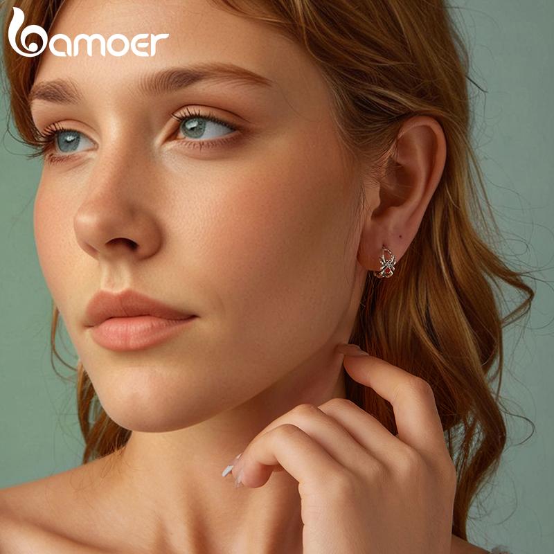 BAMOER Серьги-пауки на Хэллоуин из цельного серебра 925 пробы для женщин, гипоаллергенные серьги-кольца, подарок на день рождения