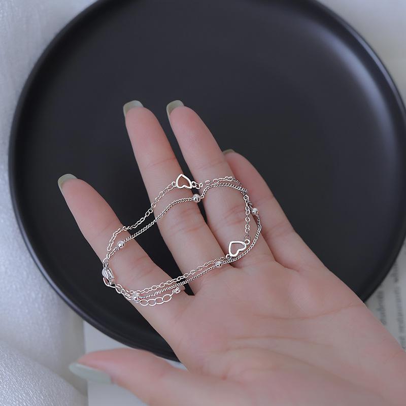 925 Sterling Silver Double Love Heart Hollow Round Beads Bracelet Female Fashion Romantic Jewelry Classic Adjustable Gifts