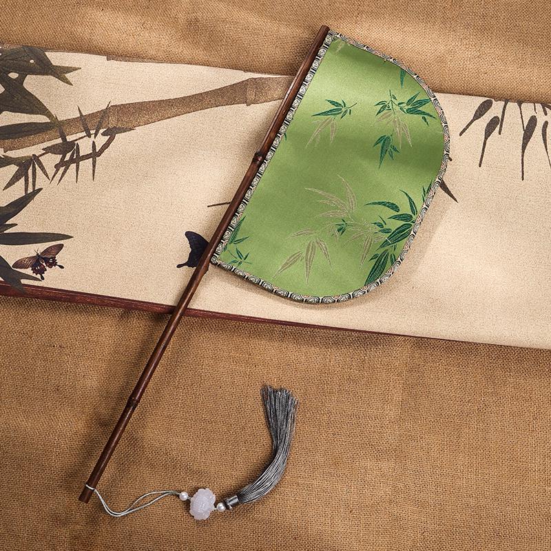 Purple Bamboo Knife Fan with Long Handle - Hanfu Catwalk Prop and Face Covering in Ancient Warring States Style