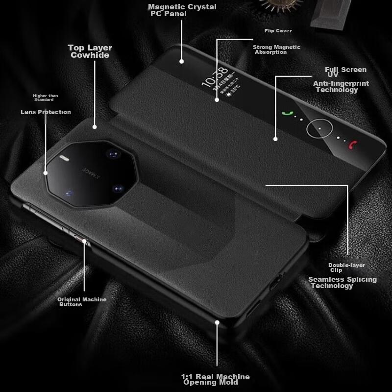 Feifan DashiPhone Case for Huawei Mate60RS, RS Feifan Dashi with Smart View Window, Flip Cover, Genuine Leather, Full Protection, Shockproof Case