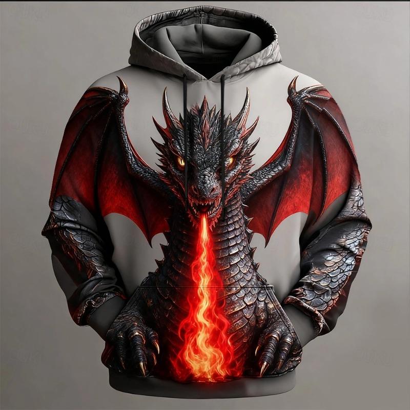 New Men's Dragon 3D Print Hoodie Sweatshirt Fashion Cool Daily Long Sleeve Crew Neck Party Streetwear Fall Winter Tracksuit Coat