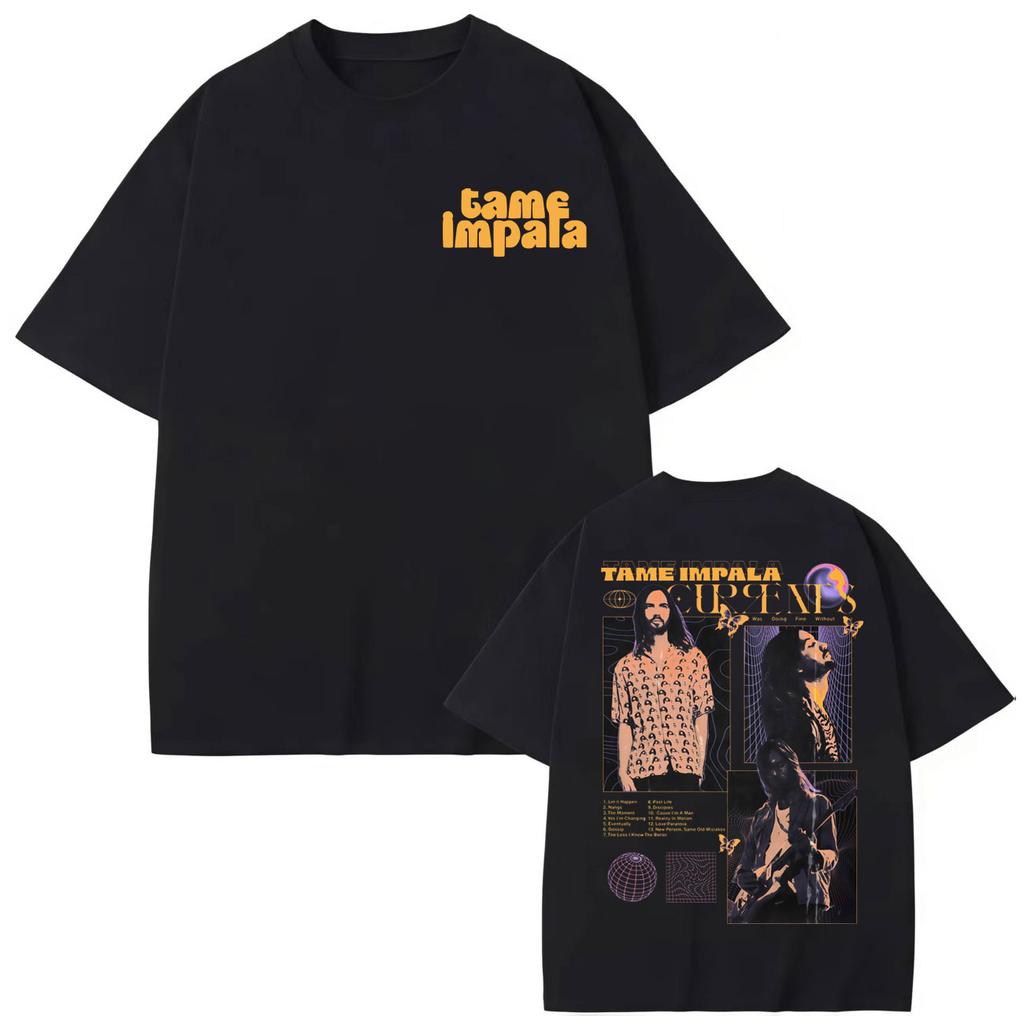 Футболка с мерчем рок-группы Tame Impala Мужская Женская Харадзюку Винтажная Футболки с коротким рукавом Летняя Мода Оверсайз Футболки