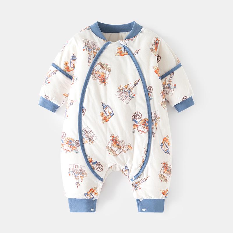 Спальный мешок для младенцев осень-зима: Пижама с подкладкой, раздельными штанинами, молнией для новорожденных, с защитой от ударов