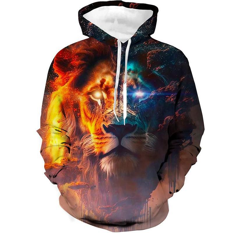 Новый уличный тренд, трехмерная цифровая печать головы волка, мужской повседневный свитер с капюшоном и длинными рукавами