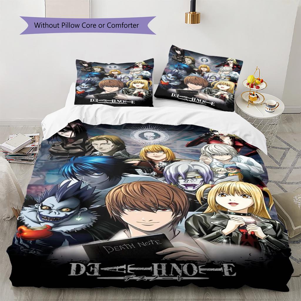 Anime DEATH NOTE Pattern Bedding Set Quilt Cover Pillowcase Home Decor Gift (1 * duvet cover + 2 * pillowcase, without core)