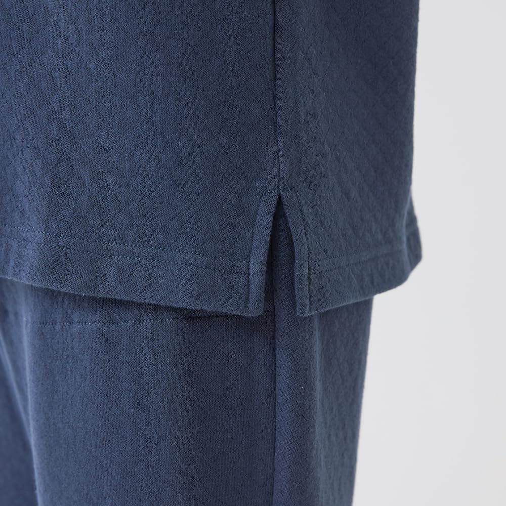 Gunze KAIMIN NAVI Comfortable Sleep Long Sleeve Pants with Diamond Quilted Navy GL4514 Pajamas, Navi, Design, Blue,