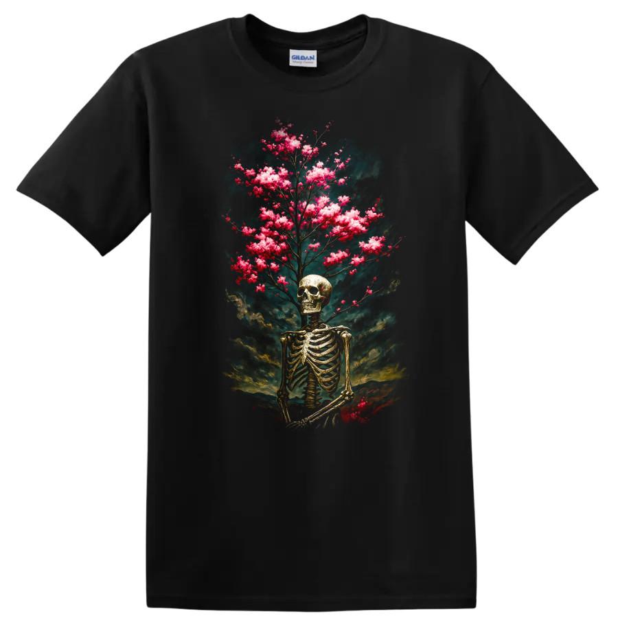 Skeleton w/ Tree of Life Floral T Shirt Vintage Art Skull Blooming Tee