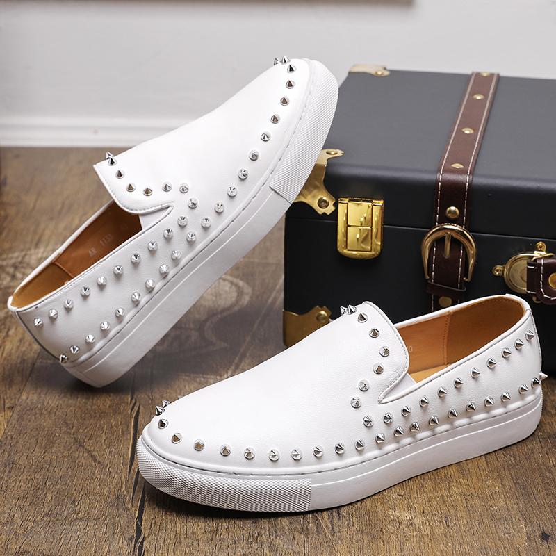 Тренд Новые Мужские Очаровательные Белые Панк Клепки Кожаные Повседневные Туфли Мужские Рок Толстая Подошва Слипоны Лоферы Zapatos Hombre