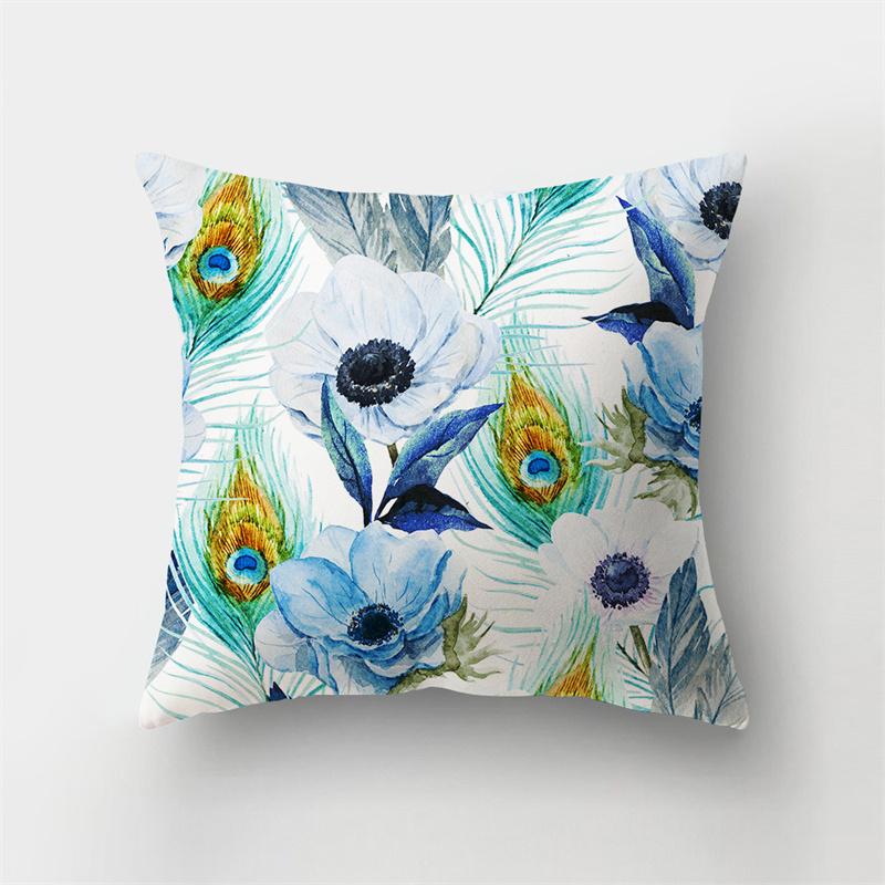 Peacock Feather Printed Pattern Cushion Cover for Home Living Room Sofa Car Bedroom Decoration Pillow Cover