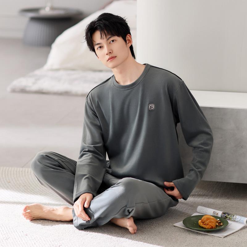 Мужская пижама осень и зима островной флис тонкий флис мужской большой размер коралловый флис домашняя одежда теплый костюм