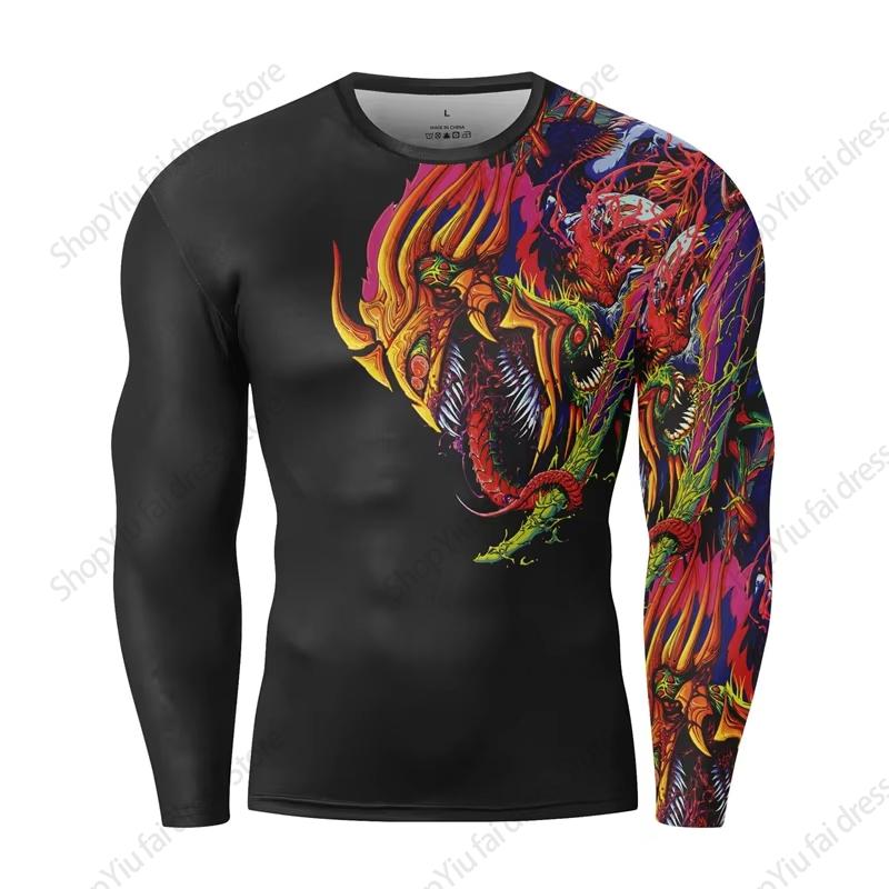 Мужская футболка с длинным рукавом и круглым вырезом с принтом японского самурая, футболки с 3D-графикой, повседневная уличная футболка, топы Ropa hombre с татуировкой