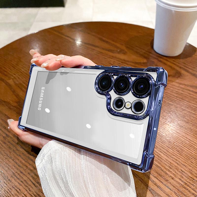 Suitable for Samsung A55 5G Four Corner Anti Falling Electroplating Transparent Mobile Phone Case A56 Simple Magnifying Glass A17 Hard Protection Case