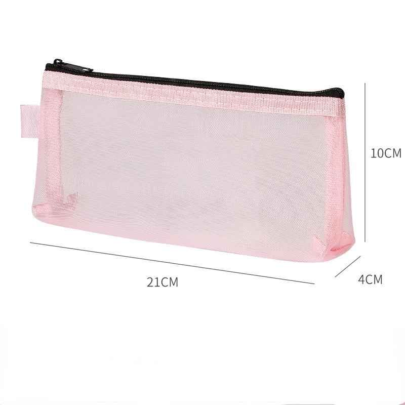 Large Capacity Simple Color Pencil Case Student Exam Series Hand Account Net Yarn Transparent Stationery Storage Supplies Bag