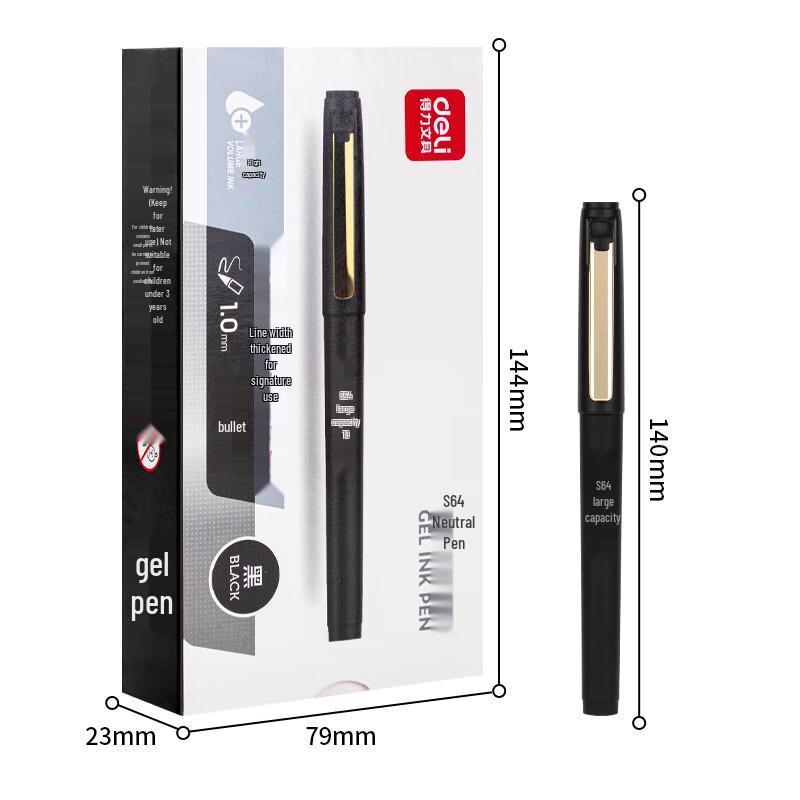Deli 1.0mm Black Gel Pens, Bullet Tip, 12-Pack