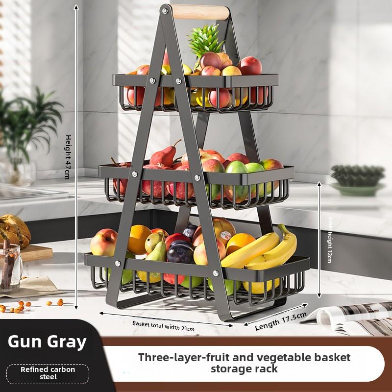 Modern Nordic Multi-Layer Detachable Fruit Vegetable Basket Storage Rack Kitchen Counter Organizer with Handle