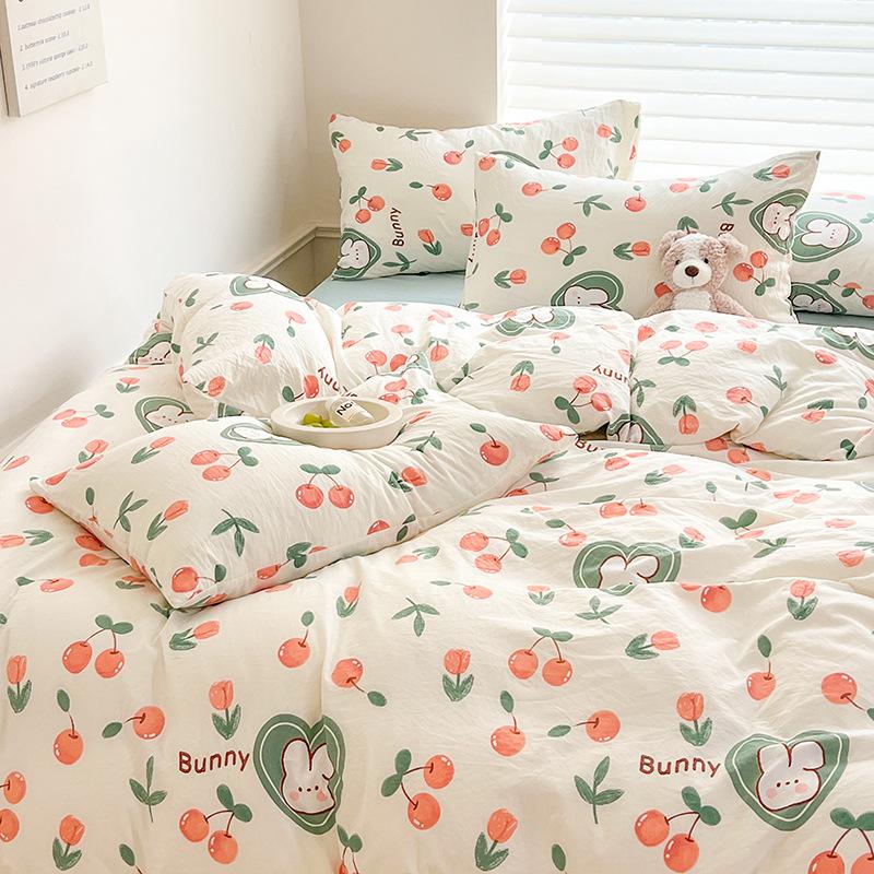 Class A Sleeping Naked, Maternal And Infant Grade Four-Piece Set, Pure Cotton Dormitory 3Pcs Set, Washed Cotton Quilt Cover, Bed Hat Model