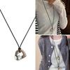 Abstract Hollow Metal Pendant Necklace Black PU Leather Cord Neckchain Adjustable Sewater Chain Fashionable Choker