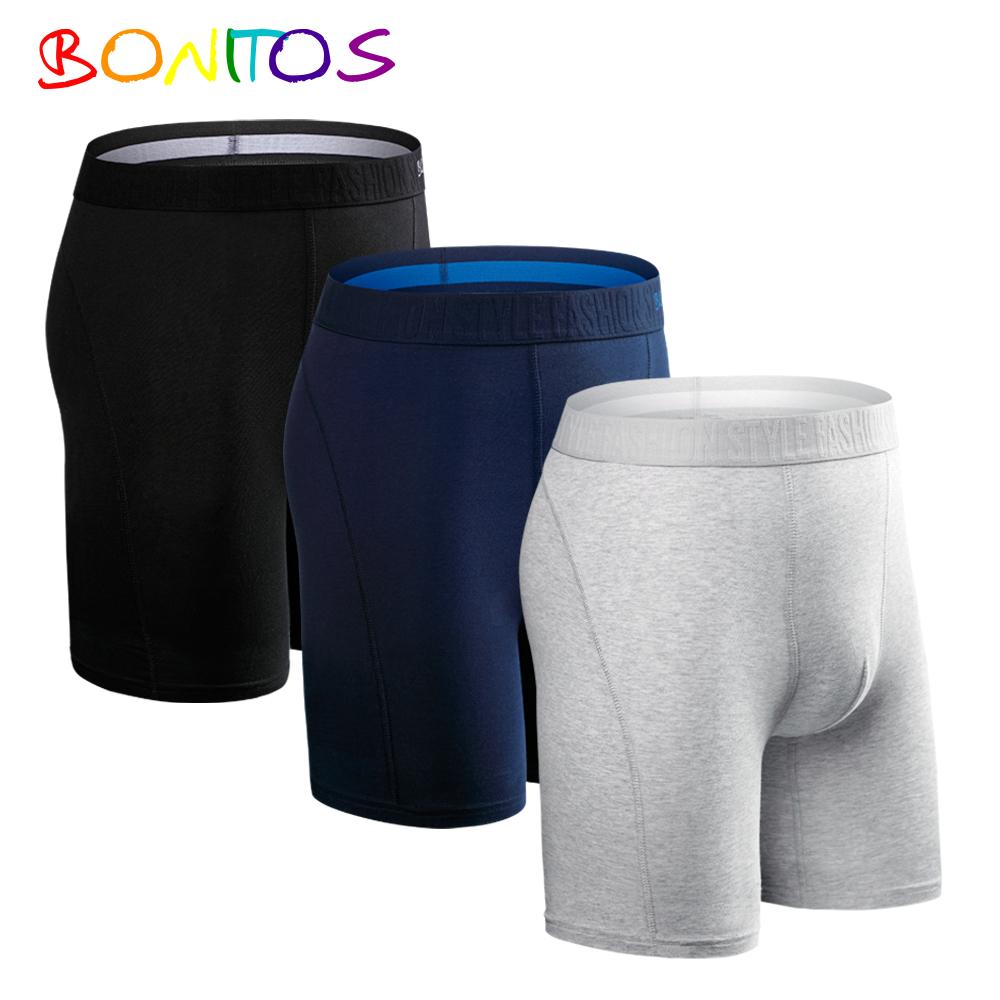 BONITOS 3шт длинные однотонные мужские трусы хлопковые боксеры удобное мужское нижнее белье