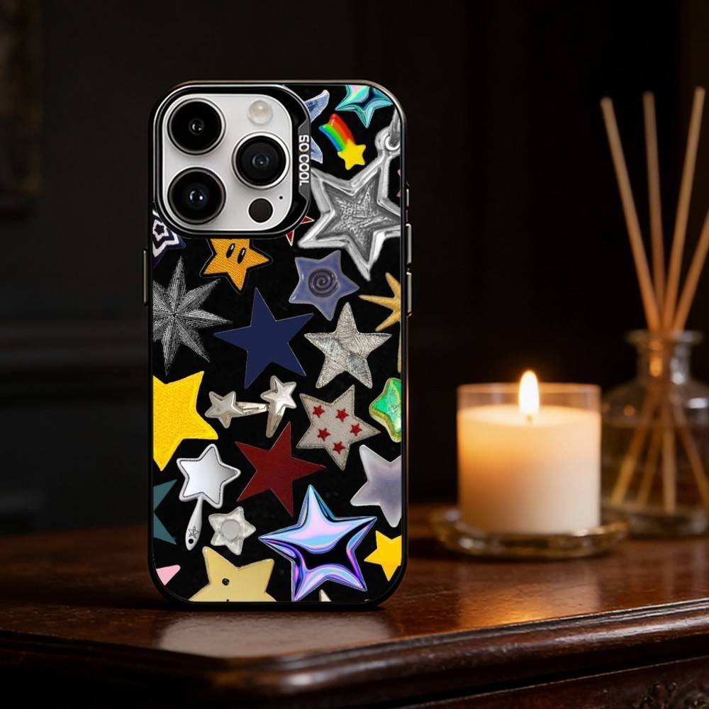 Colorful Star Phone Case For iPhone 17,16,15,14,13,12,11,Pro Max,Plus Candy Silver Cover