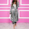 Women's Fashion Casual  Sequins Long Button Belt Coat Cardigan