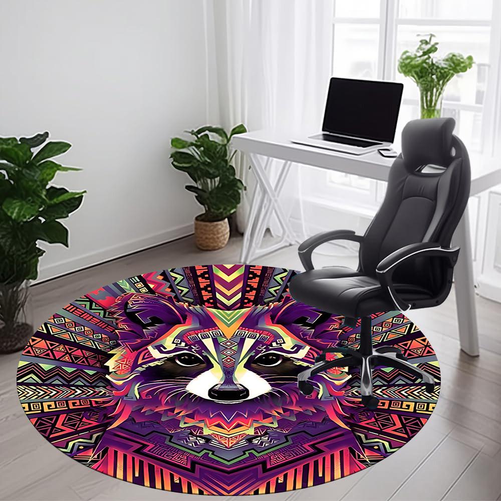 1pc Raccoon Mandala Office Round Area Rug, Indoor Mat Suitable ForOffice, Under Office Chairs Bedroom Living Room Home Decor, Room Deco, n35